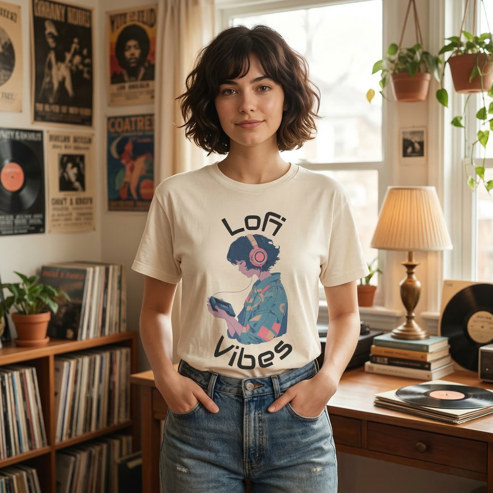 90's LoFi Vibes T-Shirt, Retro Anime Girl/Boy with Headphones