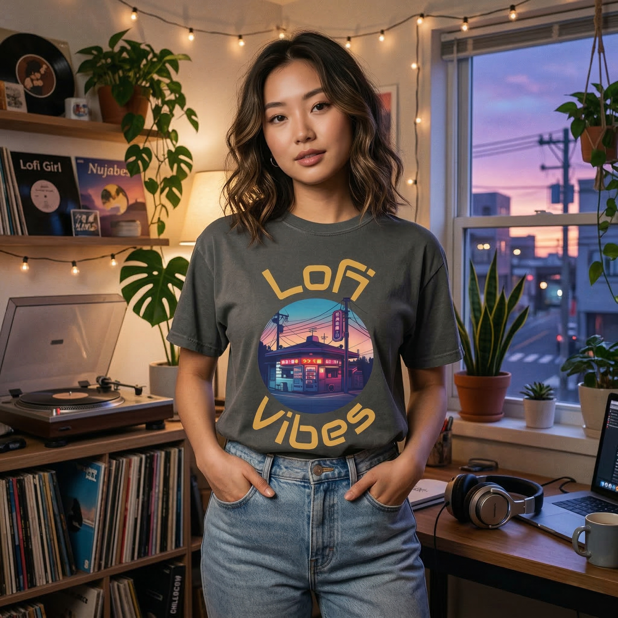 90's LoFi Vibes T-Shirt, Retro Nighttime Japanese Diner