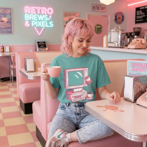 90's Lofi Retro Computer, Vintage PC & Coffee Graphic T-Shirt