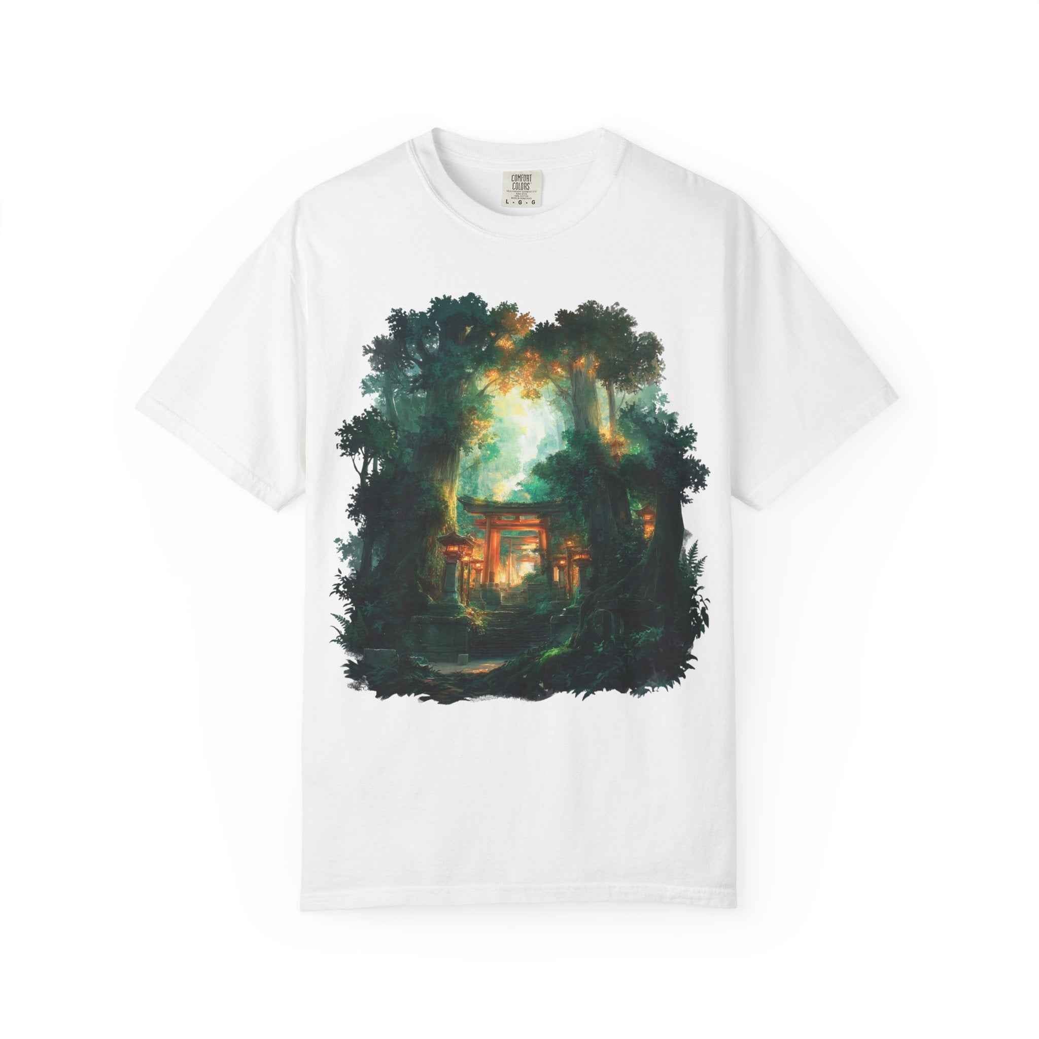 Anime Forest Shrine T-Shirt, Mystical Cabin Nightscape