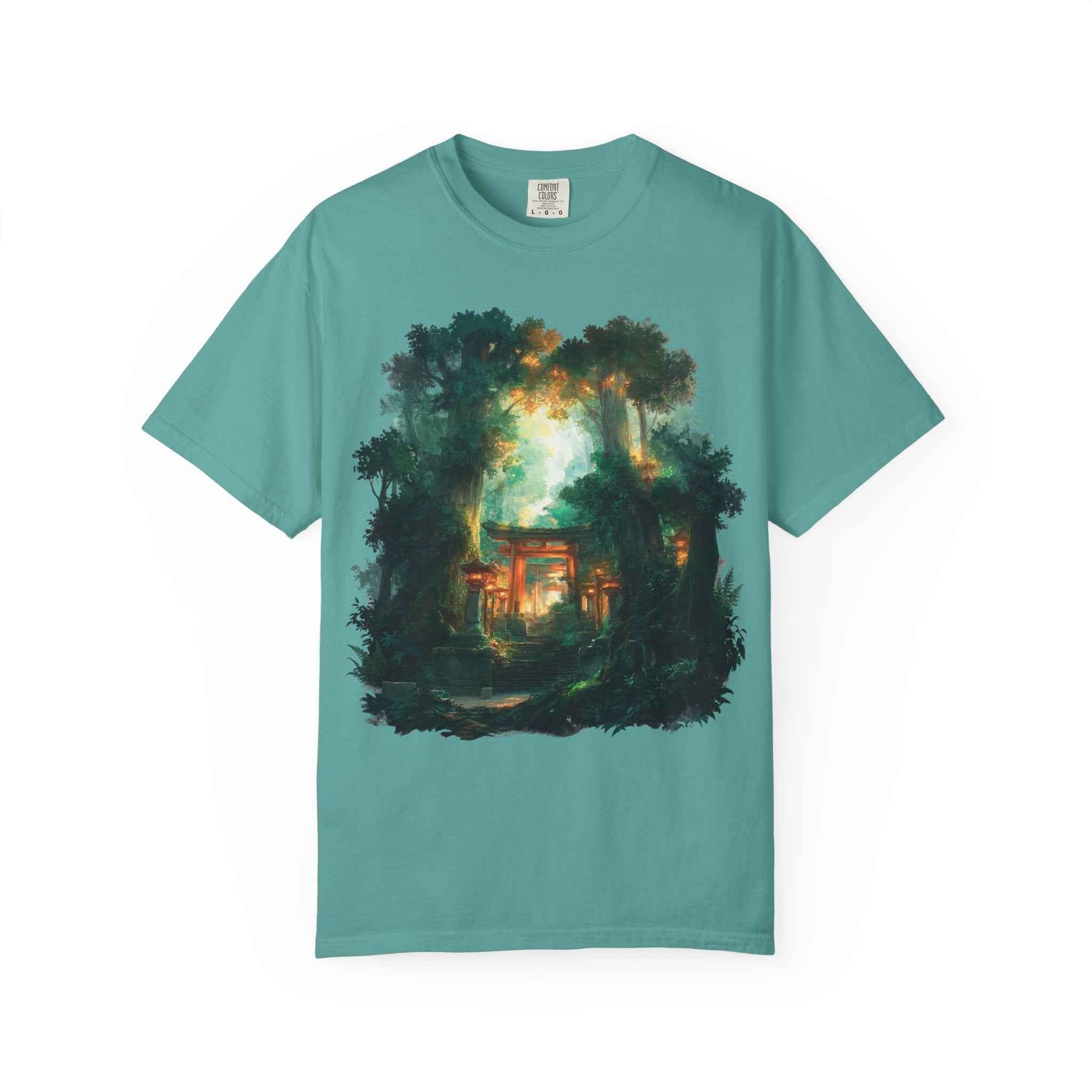 Anime Forest Shrine T-Shirt, Mystical Cabin Nightscape