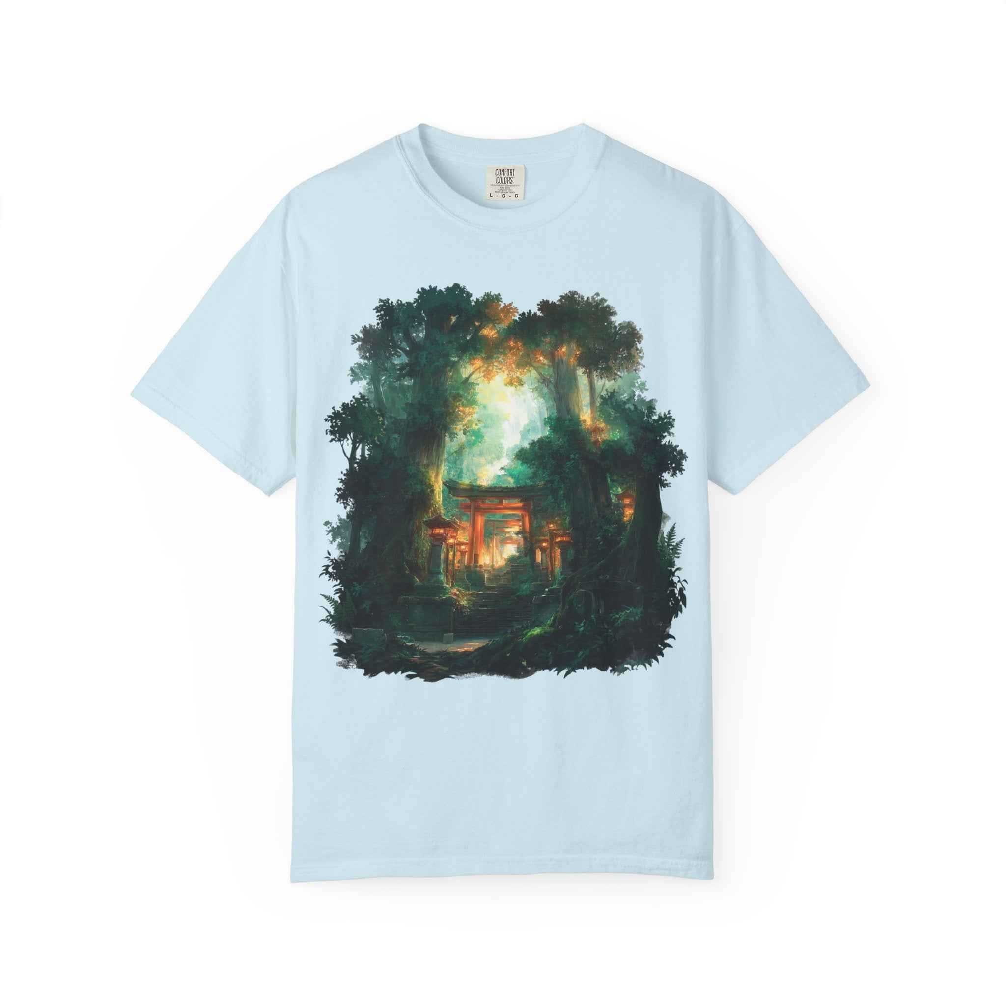 Anime Forest Shrine T-Shirt, Mystical Cabin Nightscape