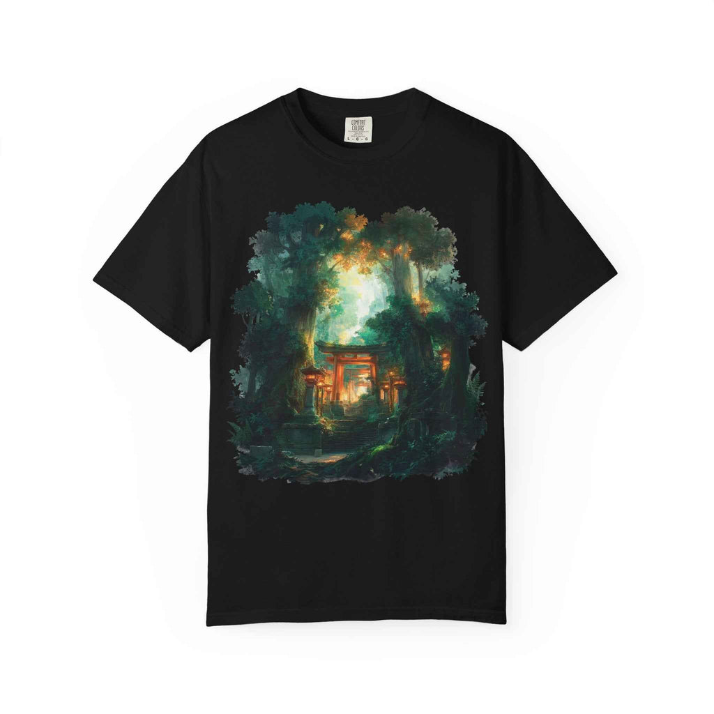 Anime Forest Shrine T-Shirt, Mystical Cabin Nightscape
