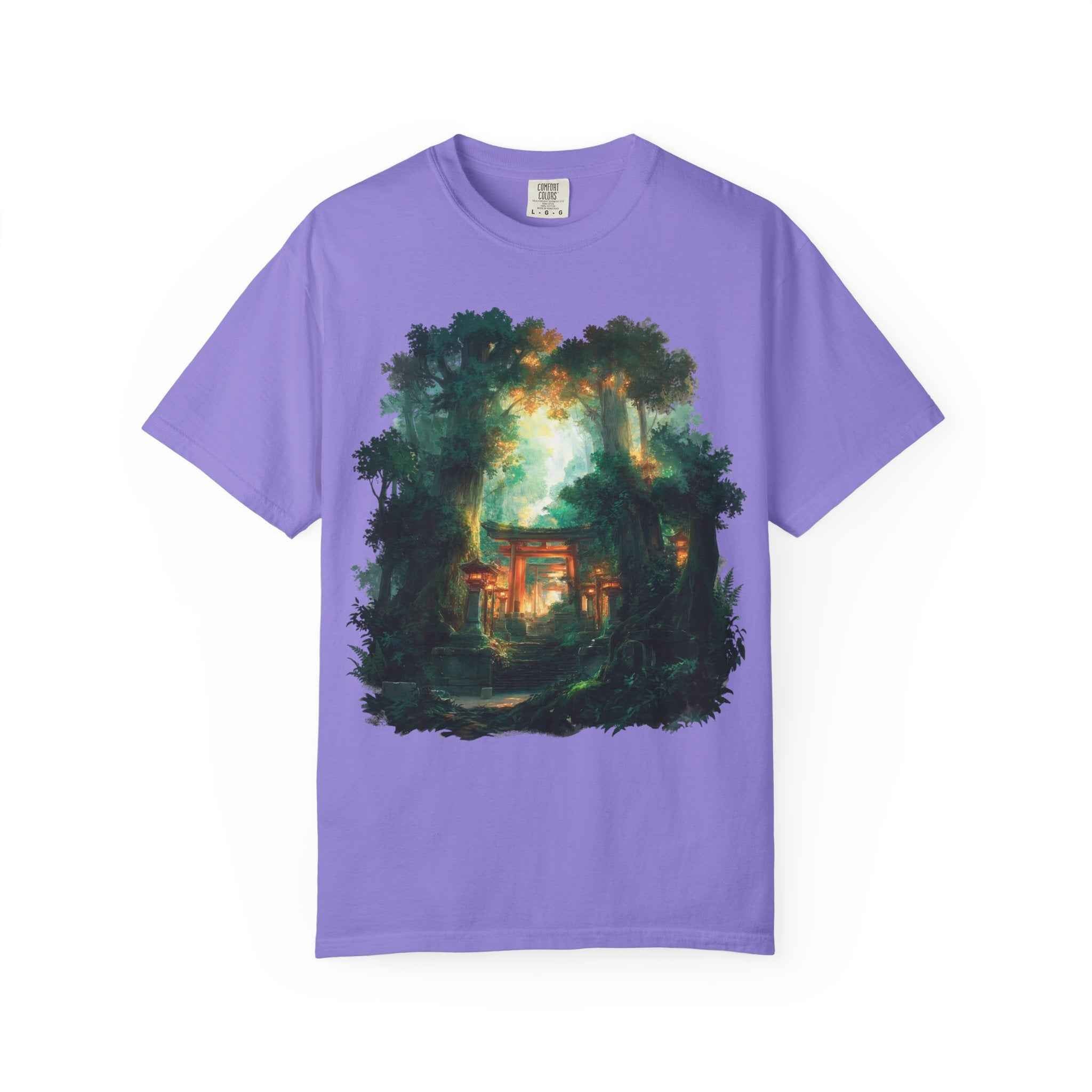 Anime Forest Shrine T-Shirt, Mystical Cabin Nightscape