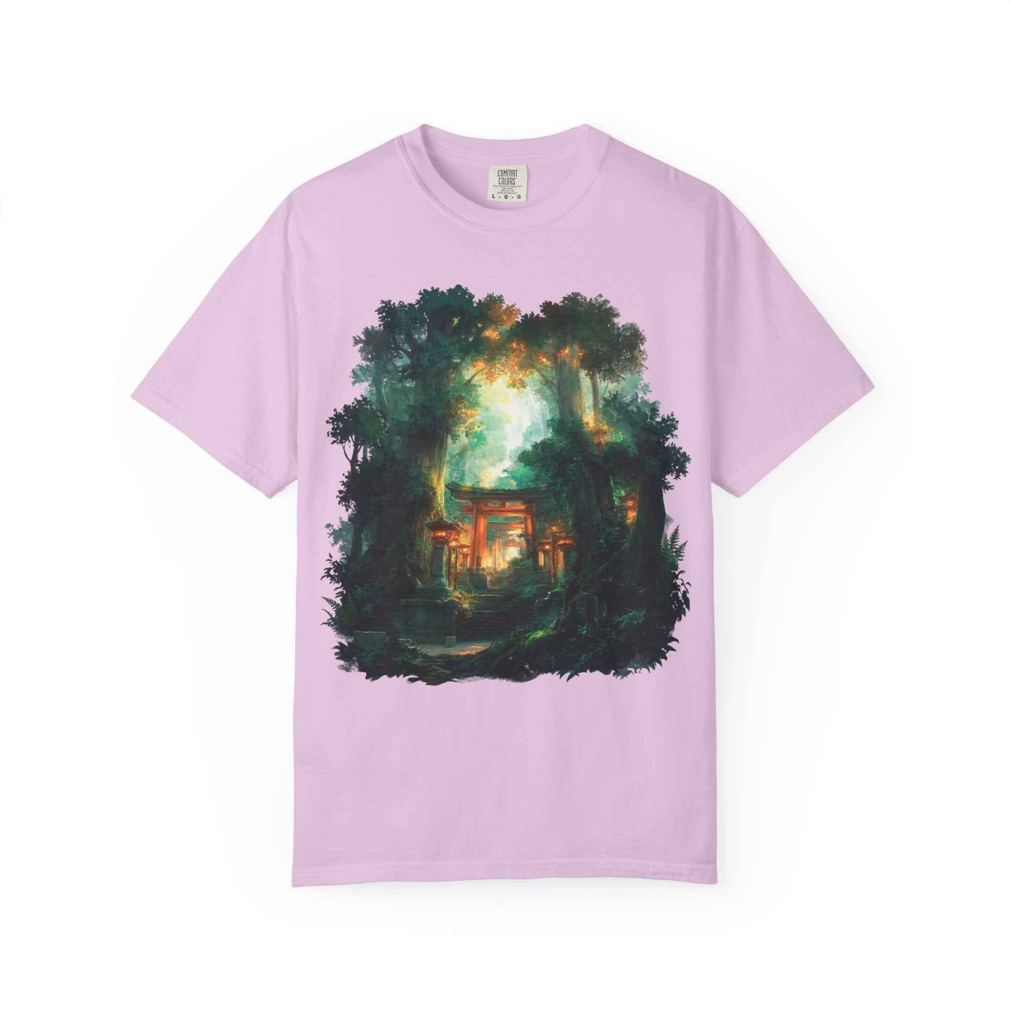 Anime Forest Shrine T-Shirt, Mystical Cabin Nightscape