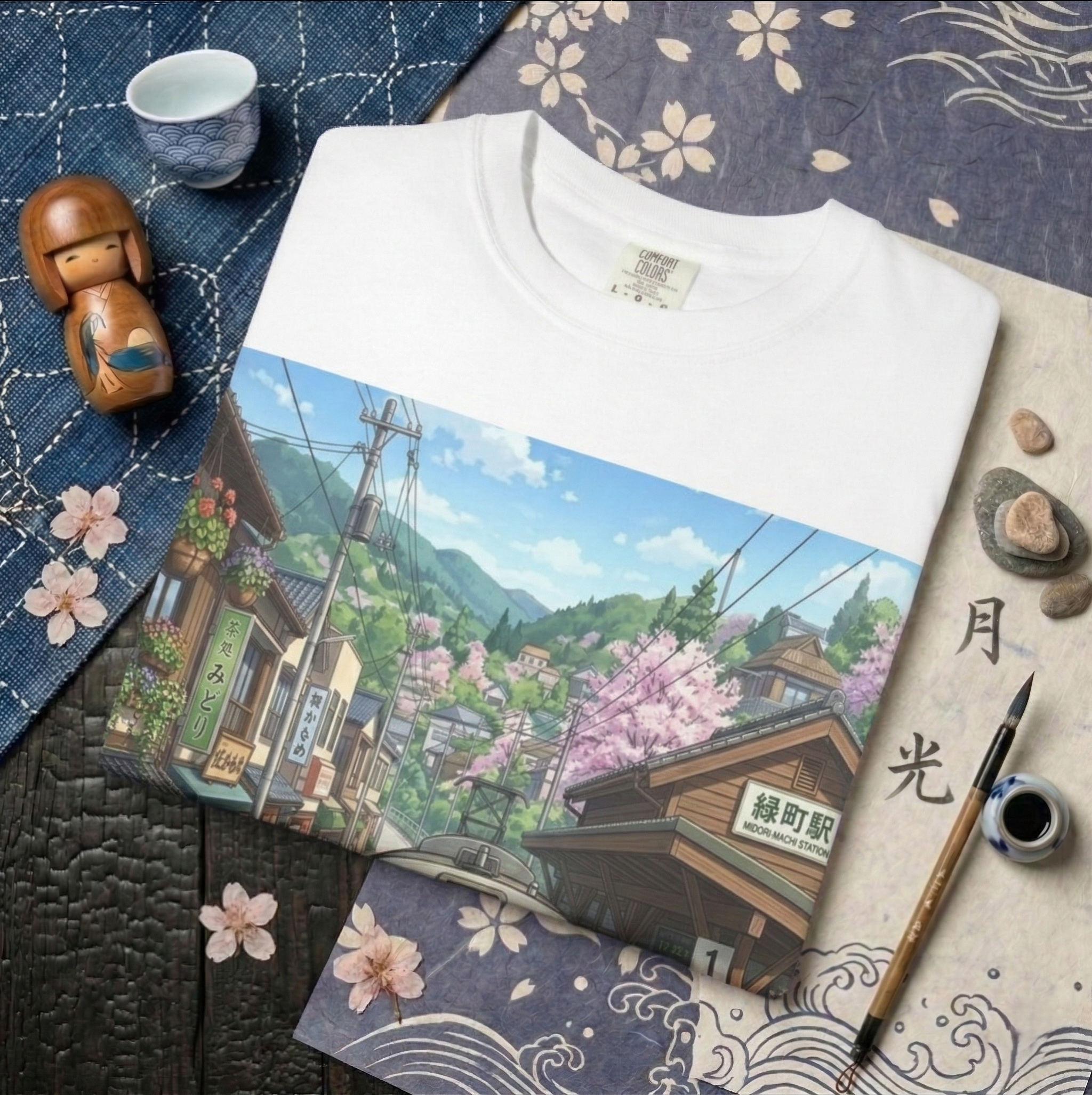 Anime  Scenic Sakura Train Spring Station T-Shirt