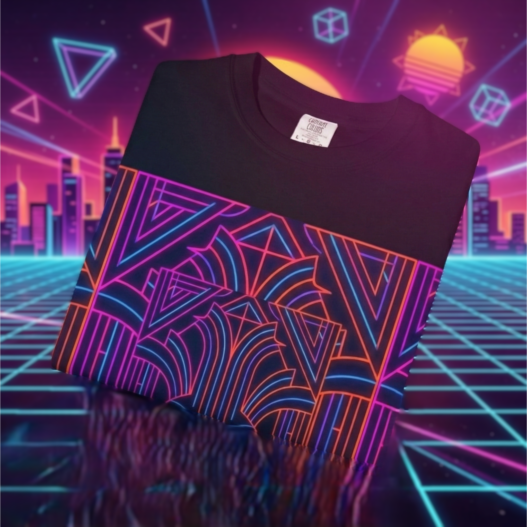 Art Deco Neon Geometric T Shirt Retro 80s - Nostalgia Node