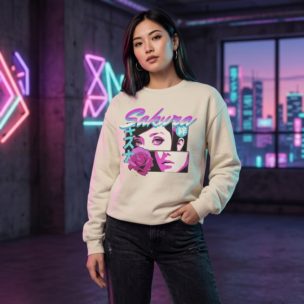 Japanese Sakura Anime Sweatshirt - Retro Crewneck Design